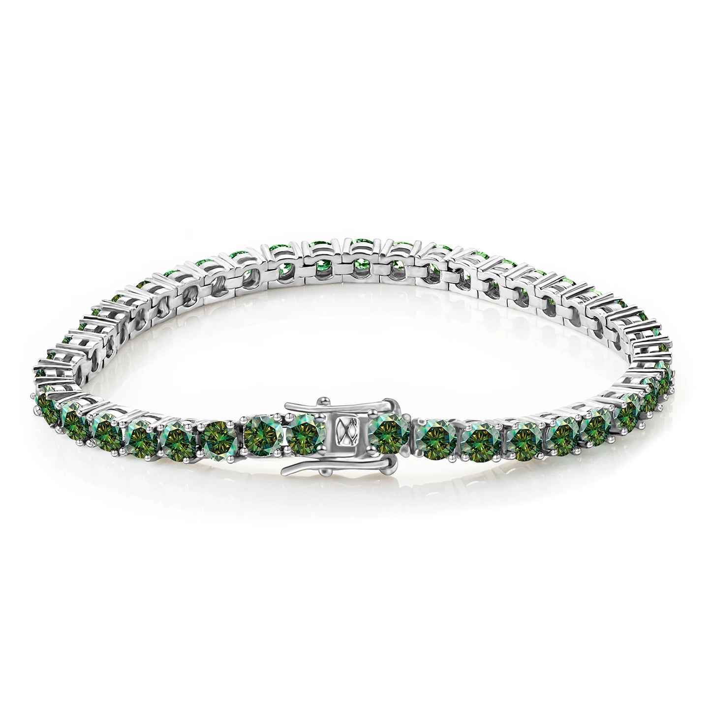 18K WHITE GOLD PLATED VVS1 DIAMOND MOISSANITE - DARK GREEN BRACELET