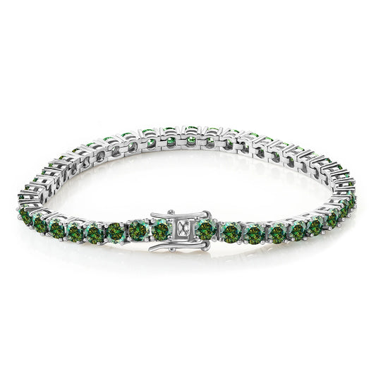 18K WHITE GOLD PLATED VVS1 DIAMOND MOISSANITE - DARK GREEN BRACELET