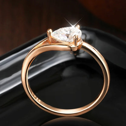 18K ROSE GOLD PLATED VVS1 DIAMOND MOISSANITE - PEAR CUT II RING