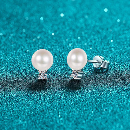 18K WHITE GOLD PLATED VVS1 DIAMOND MOISSANITE - PEARL EARRINGS