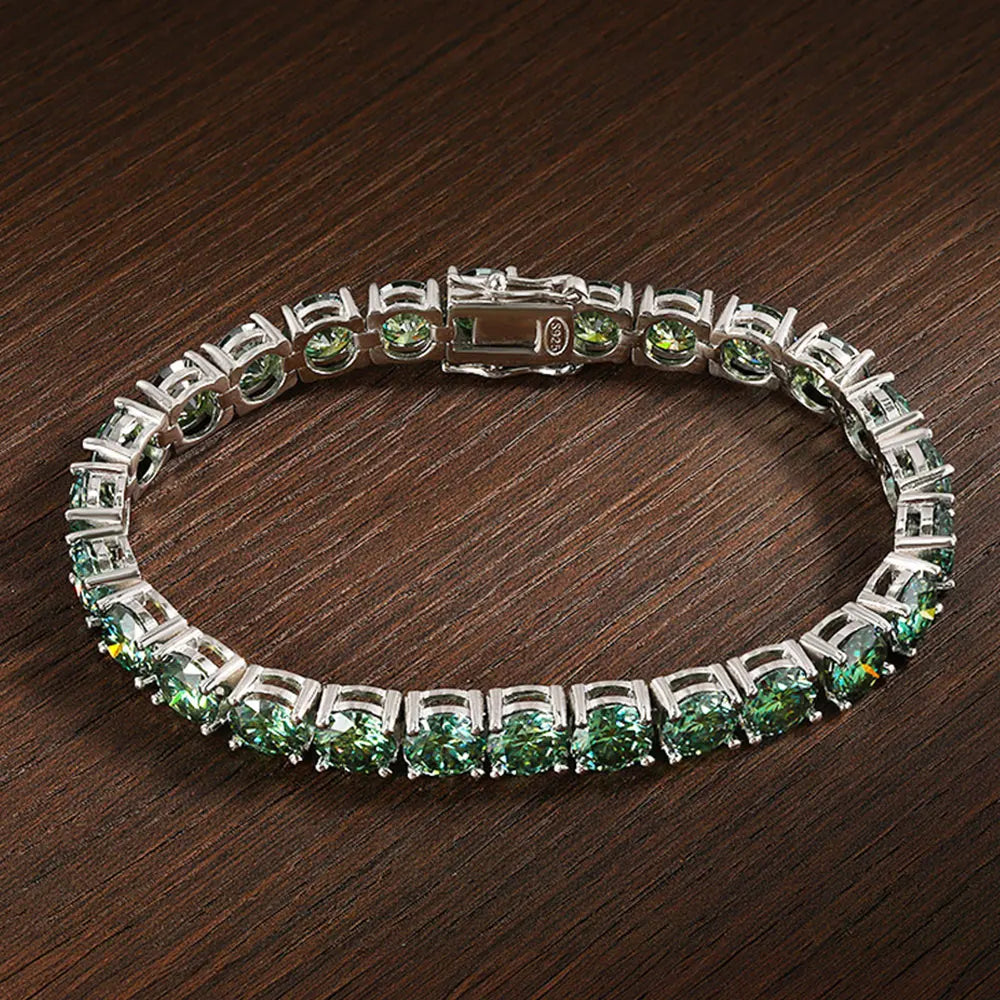 18K WHITE GOLD PLATED VVS1 GREEN MOISSANITE - GREEN BRACELET