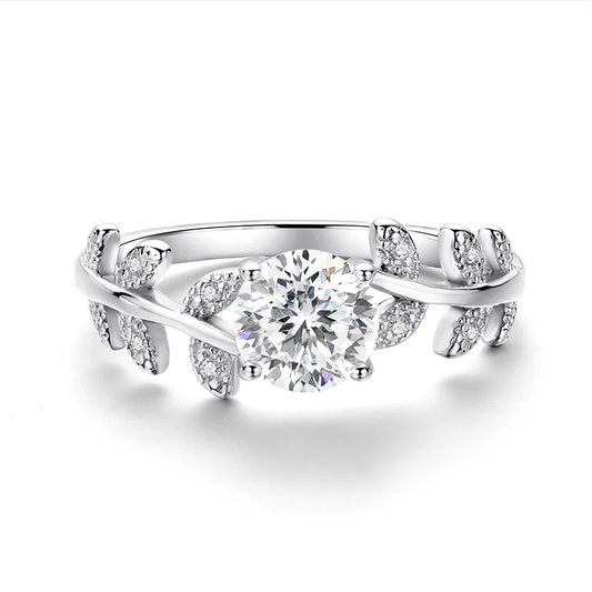 18K WHITE GOLD PLATED VVS1 DIAMOND MOISSANITE - FLOWERS D RING