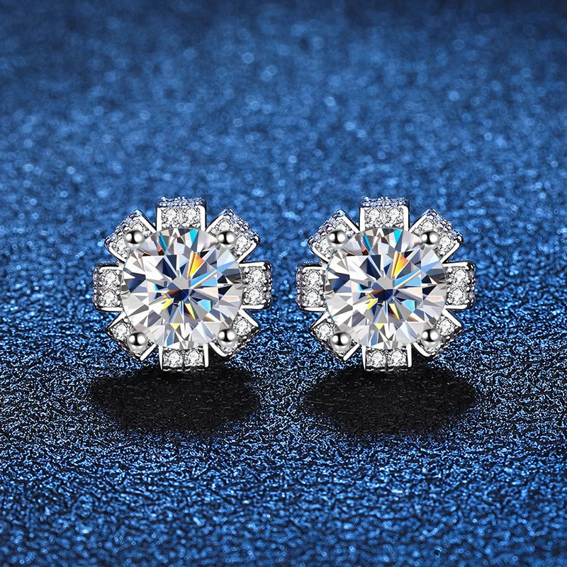 18K WHITE GOLD PLATED VVS1 DIAMOND MOISSANITE - 1CT FLOWER EARRINGS