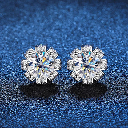 18K WHITE GOLD PLATED VVS1 DIAMOND MOISSANITE - 1CT FLOWER EARRINGS