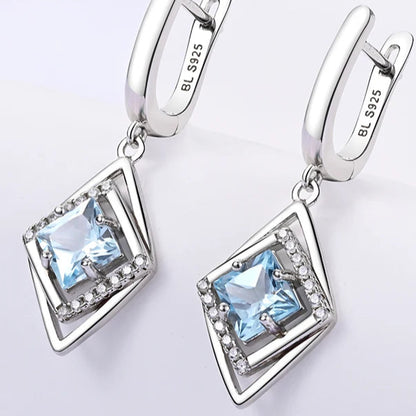 18K WHITE GOLD PLATED SKY BLUE TOPAZ- SKY BLUE EARRINGS