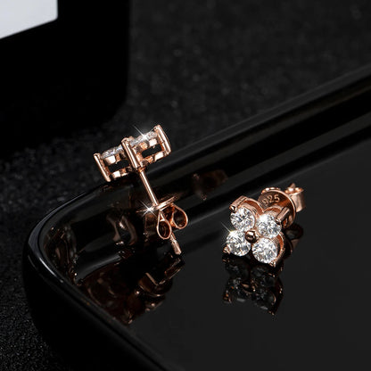 18K ROSE GOLD PLATED VVS1 DIAMOND MOISSANITE - HEART FLOWER EARRINGS