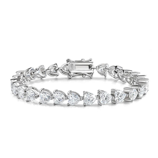 18K WHITE GOLD PLATED VVS1 DIAMOND MOISSANITE - CROWN HEART BRACELET