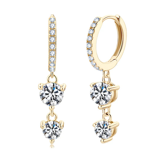 18K GOLD PLATED VVS1 DIAMOND MOISSANITE - DOUBLE DROP EARRINGS