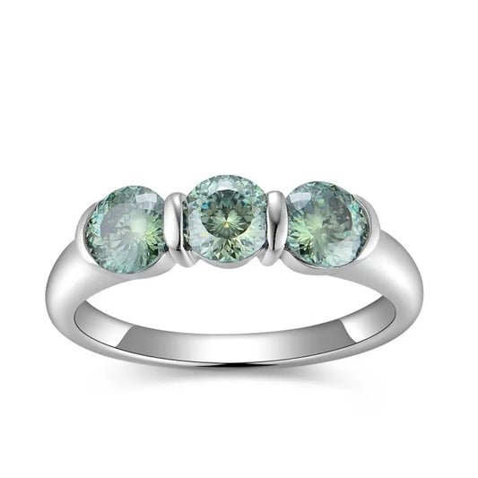 18K WHITE GOLD PLATED VVS1 DIAMOND MOISSANITE - BLUE GREEN RING