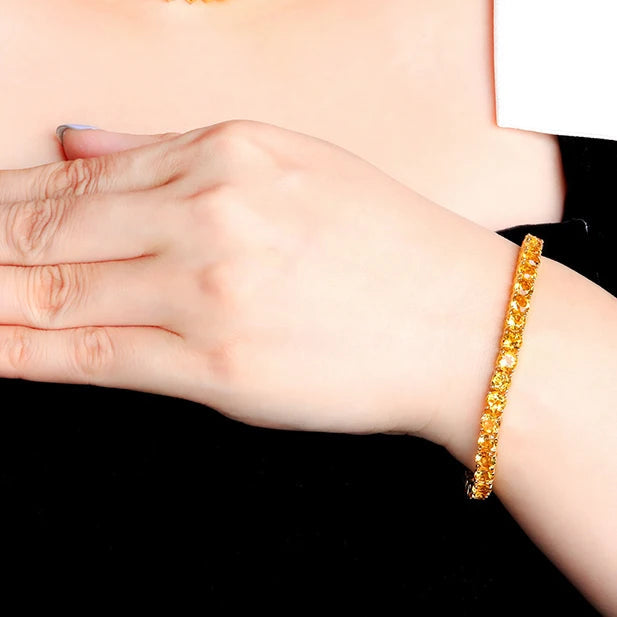 14K GOLD PLATED NATURAL ROUND - CITRINE BRACELET