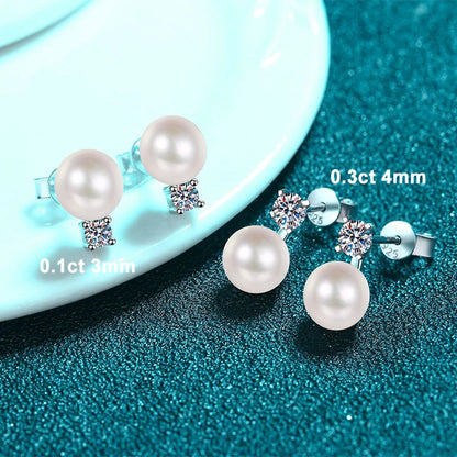 18K WHITE GOLD PLATED VVS1 DIAMOND MOISSANITE - PEARL EARRINGS