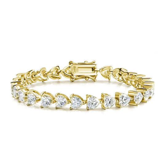 18K YELLOW GOLD PLATED VVS1 DIAMOND MOISSANITE - CROWN HEART BRACELET