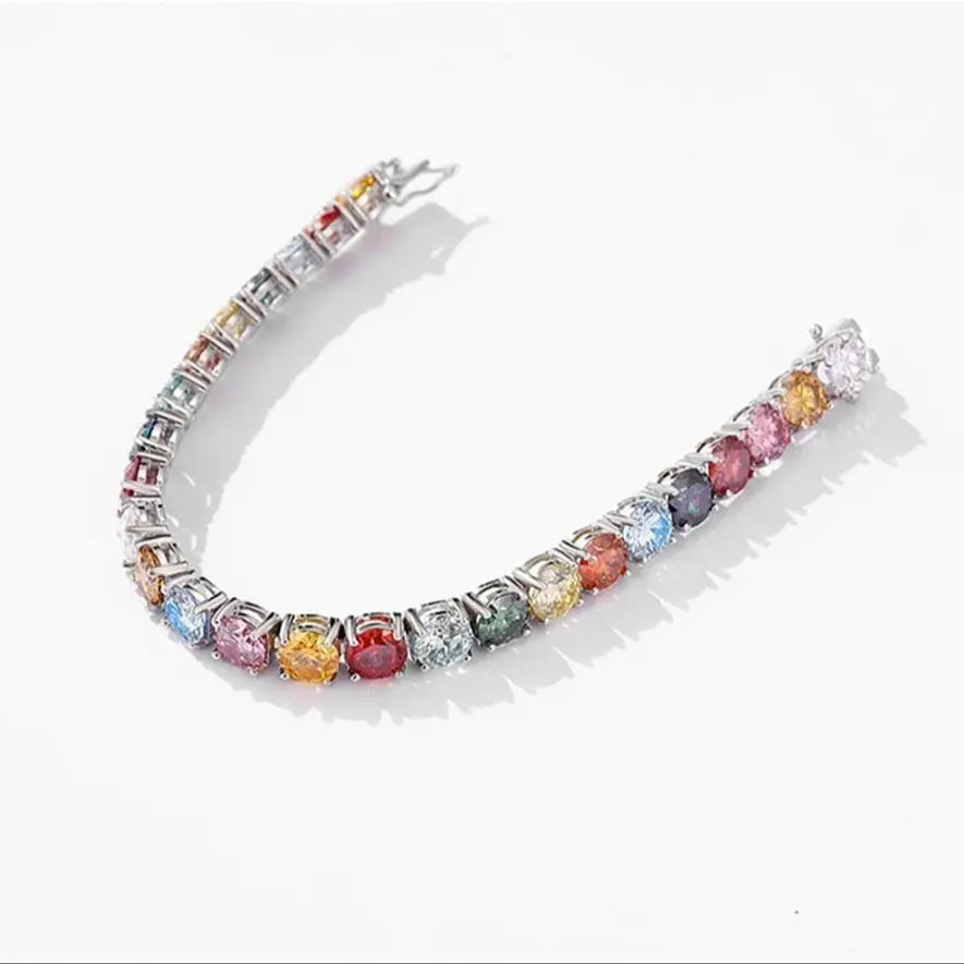 18K WHITE GOLD PLATED VVS1 COLORED MOISSANITE - STELLAR CHARM BRACELET