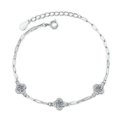 18K WHITE GOLD VVS1 DIAMOND MOISSANITE - TRIPLE FLOWERS BRACELET