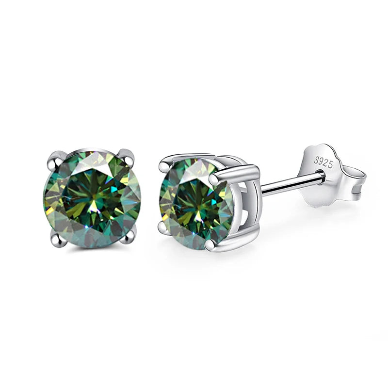 18K WHITE GOLD PLATED VVS1 COLOURFUL MOISSANITE - SOLITAIRE EARRINGS