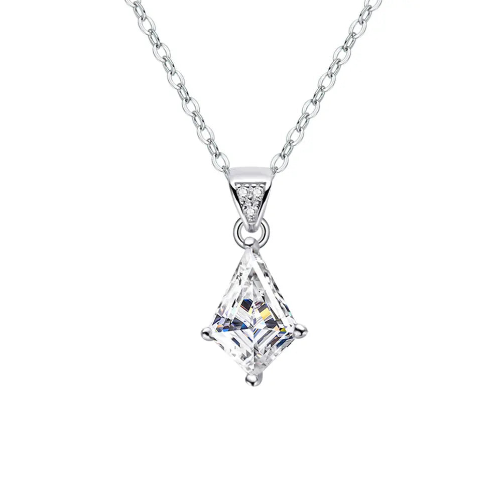 18K WHITE GOLD PLATED VVS1 DIAMOND MOISSANITE - 2CT LAZENGE NECKLACE