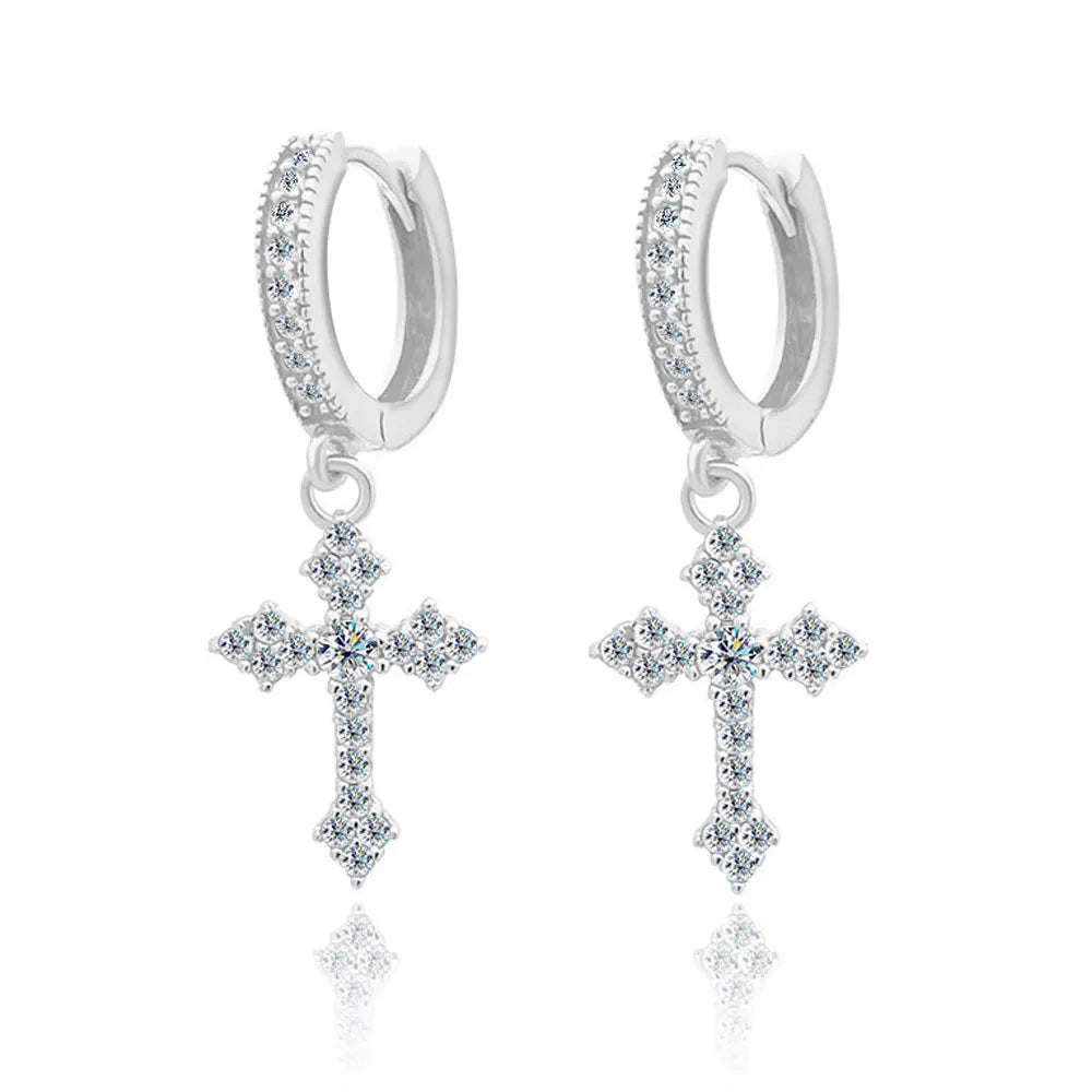 18K WHITE GOLD PLATED - CRUCIFIX EARRINGS