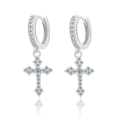 18K WHITE GOLD PLATED - CRUCIFIX EARRINGS