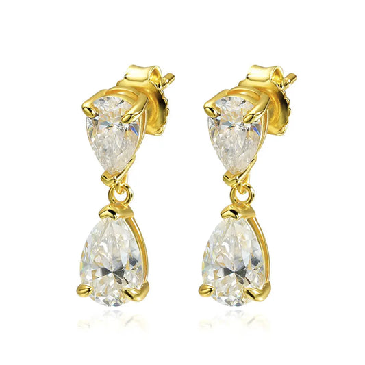 18K GOLD PLATED VVS1 DIAMOND MOISSANITE - OPULENT DROP EARRINGS