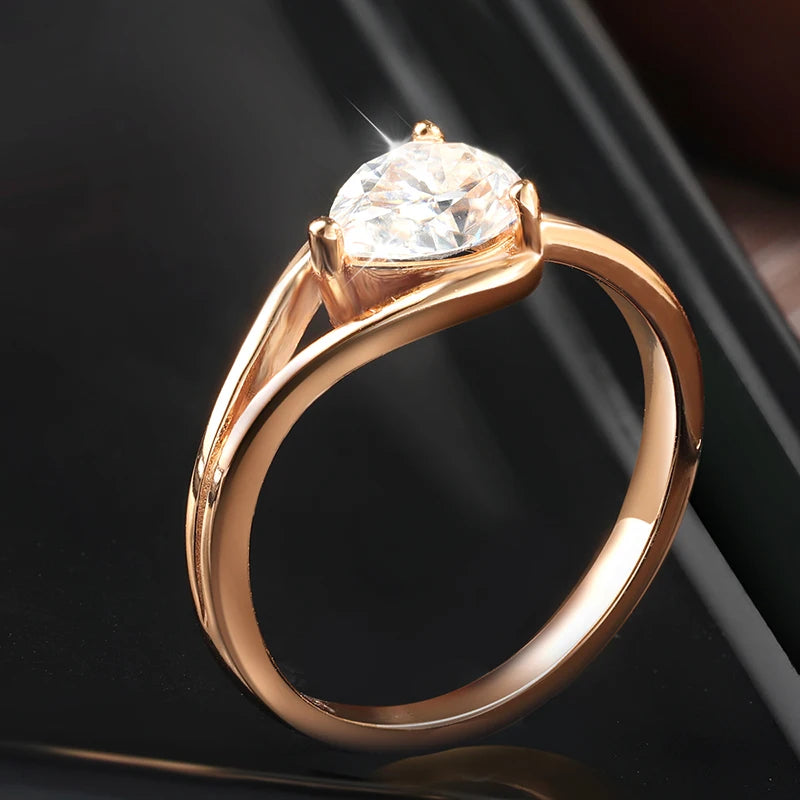 18K ROSE GOLD PLATED VVS1 DIAMOND MOISSANITE - PEAR CUT II RING