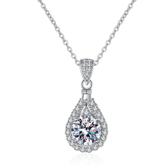 18K WHITE GOLD PLATED VVS1 DIAMOND MOISSANITE - DROP WATER NECKLACE