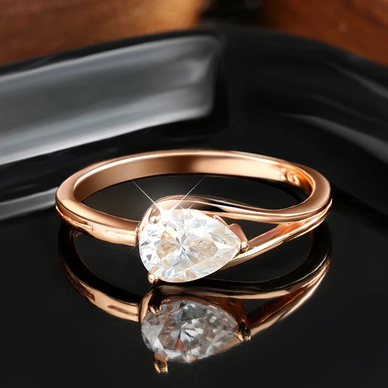 18K ROSE GOLD PLATED VVS1 DIAMOND MOISSANITE - PEAR CUT II RING