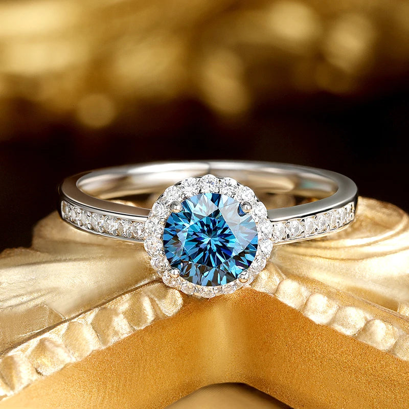 18K WHITE GOLD PLATED VVS1 BLUE MOISSANITE - HEART OF THE OCEAN RING