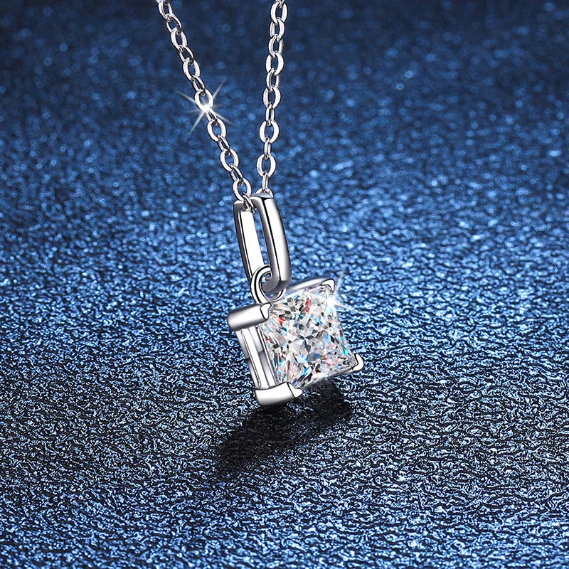 18K WHITE GOLD PLATED VVS1 DIAMOND MOISSANITE - 1.2CT PRINCESS NECKLACE