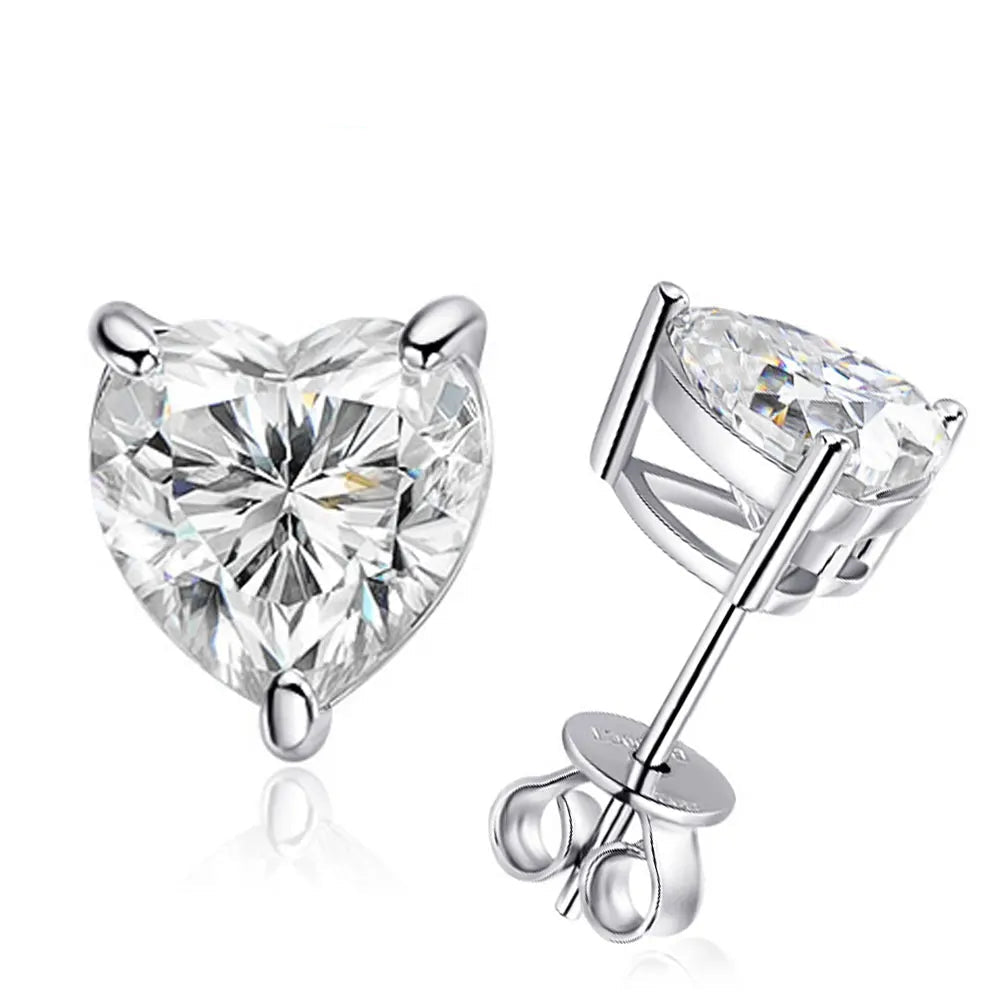 18K WHITE GOLD PLATED VVS1 DIAMOND MOISSANITE - CROWN HEART EARRINGS