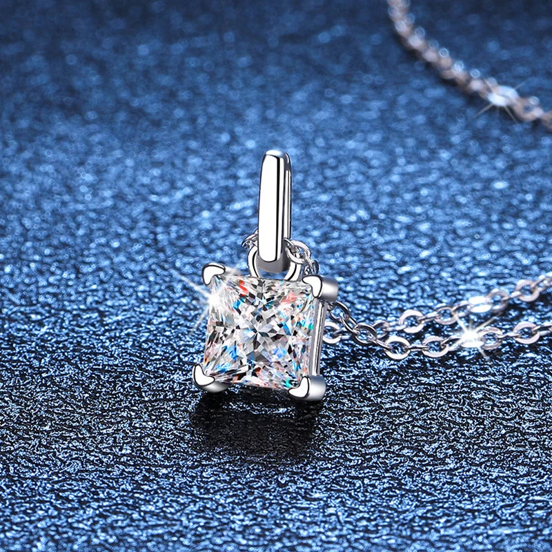 18K WHITE GOLD PLATED VVS1 DIAMOND MOISSANITE - 1.2CT PRINCESS NECKLACE