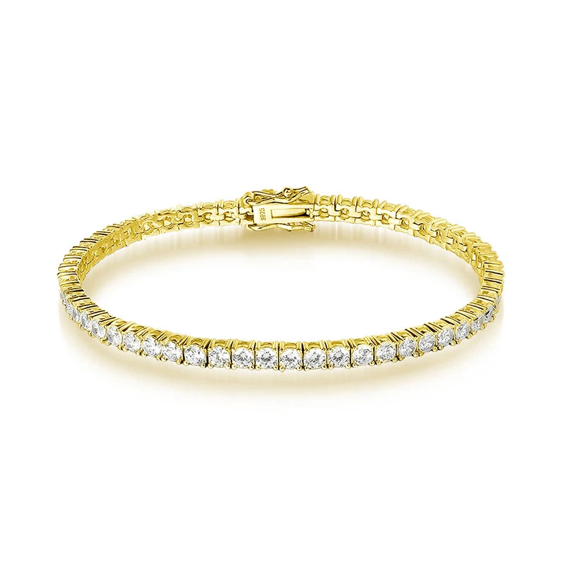 18K GOLD PLATED VVS1 DIAMOND MOISSANITE - 3MM RIVIERA BRACELET