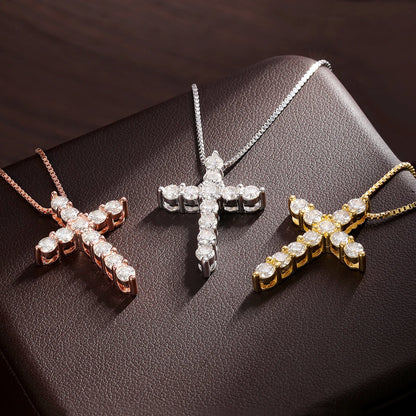 18K GOLD PLATED VVS1 DIAMOND MOISSANITE - CROSS NECKLACE