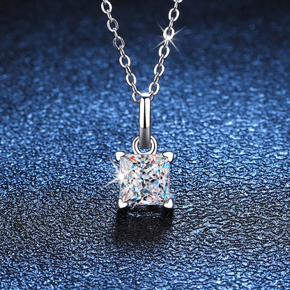 18K WHITE GOLD PLATED VVS1 DIAMOND MOISSANITE - 1.2CT PRINCESS NECKLACE