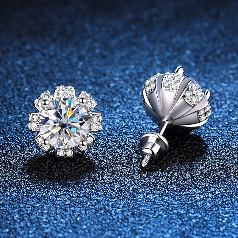 18K WHITE GOLD PLATED VVS1 DIAMOND MOISSANITE - 1CT FLOWER EARRINGS