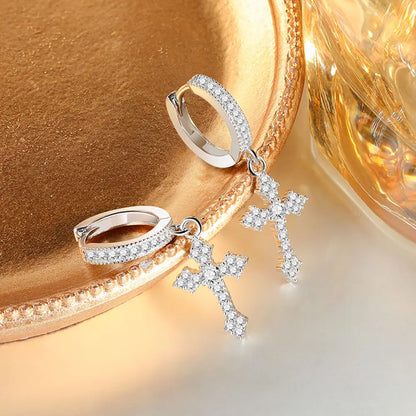 18K WHITE GOLD PLATED - CRUCIFIX EARRINGS