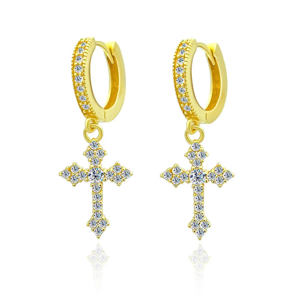 18K WHITE GOLD PLATED - CRUCIFIX EARRINGS