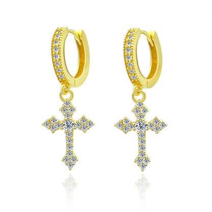 18K WHITE GOLD PLATED - CRUCIFIX EARRINGS