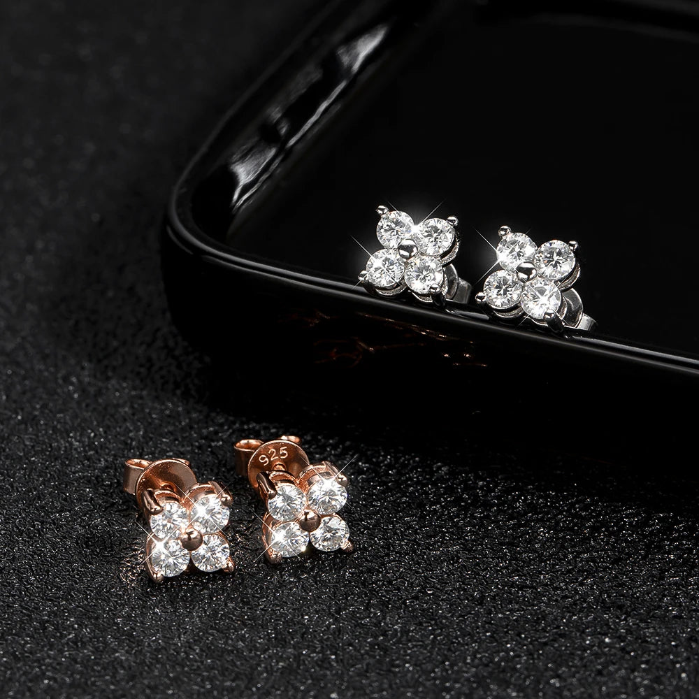 18K ROSE GOLD PLATED VVS1 DIAMOND MOISSANITE - HEART FLOWER EARRINGS