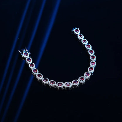 18K WHITE GOLD PLATED VVS1 MOISSANITE - RUBY OVAL BRACELET