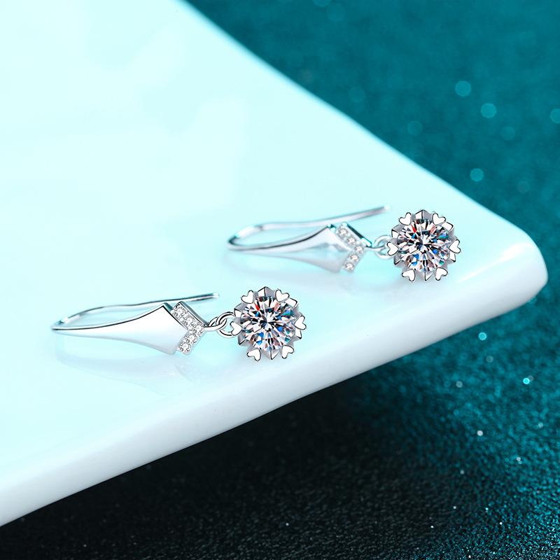 18K WHITE GOLD PLATED VVS1 DIAMOND MOISSANITE - SNOW FLAKE EARRINGS