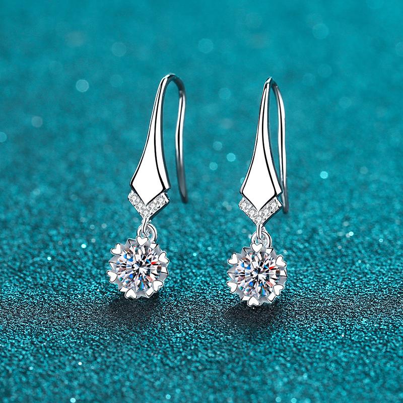 18K WHITE GOLD PLATED VVS1 DIAMOND MOISSANITE - SNOW FLAKE EARRINGS